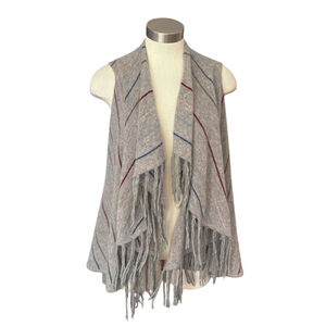 Subtle Luxury Cashmere Womens Vest Cardigan Fringe Open Front Stripes Sz M/L